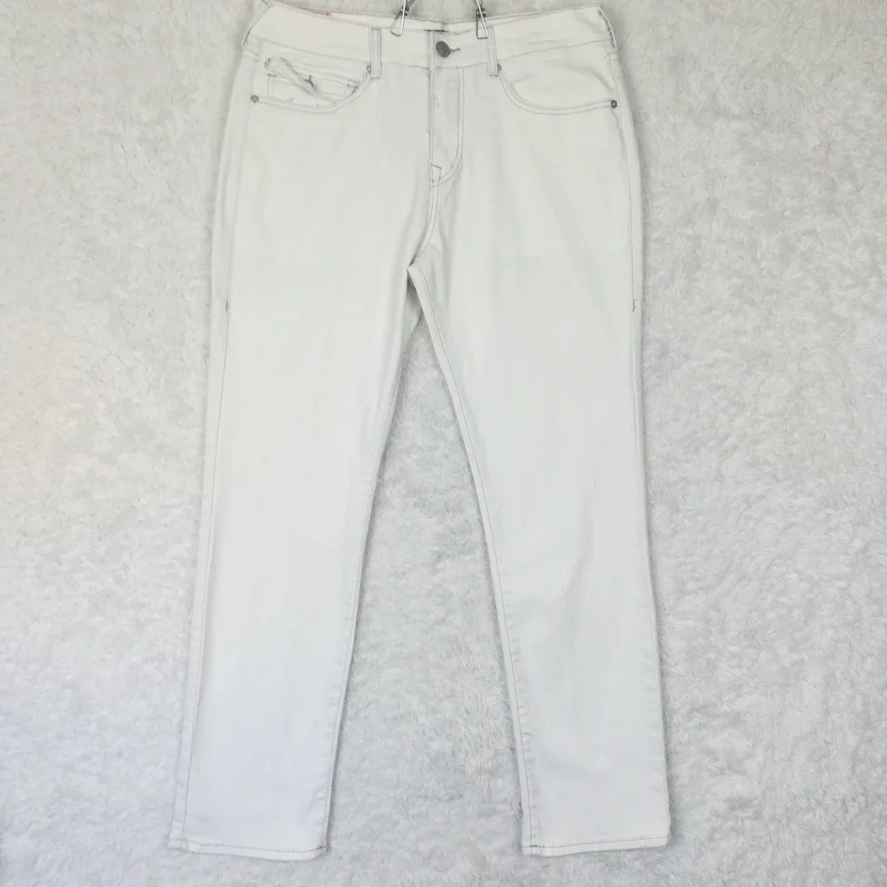 True Religion Mens Jeans Geno Slim Straight Optic White Denim Single Needle 32